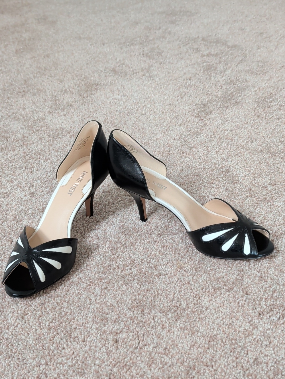 Nine West Black and White D'Orsay Peep-Toe Heels